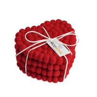 MODWOOL Felt Ball Four Piece 5" Heart Coaster Set - Solid Red