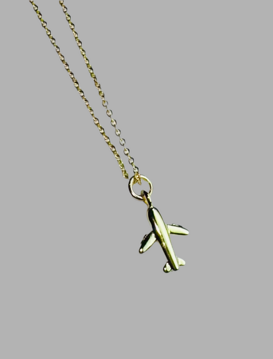 Gold Airplane Charm with 20" Gold Chain