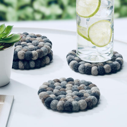 MODWOOL Felt Ball Coaster Set - Multi Natrual