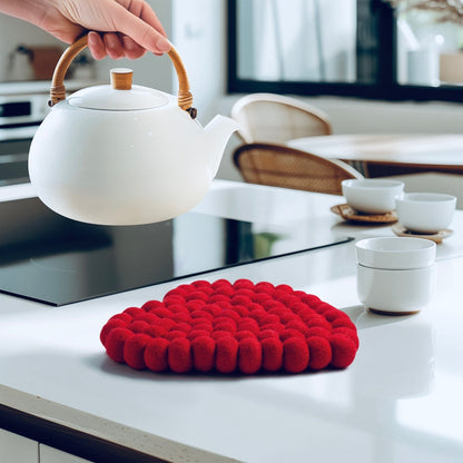 MODWOOL Felt Ball Round 8" Trivet - Heart