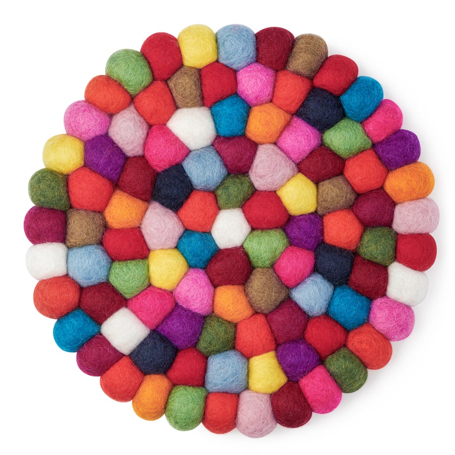 MODWOOL Felt Ball Round 8" Trivet - Multi Color