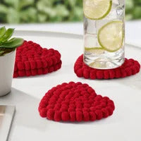 MODWOOL Felt Ball Four Piece 5" Heart Coaster Set - Solid Red