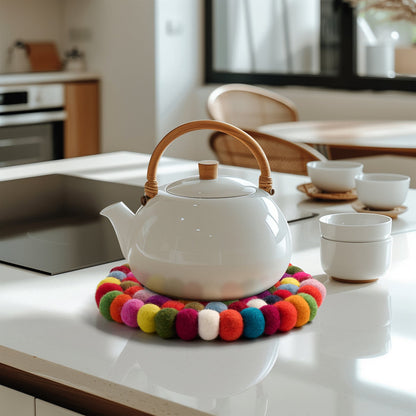 MODWOOL Felt Ball Round 8" Trivet - Multi Color