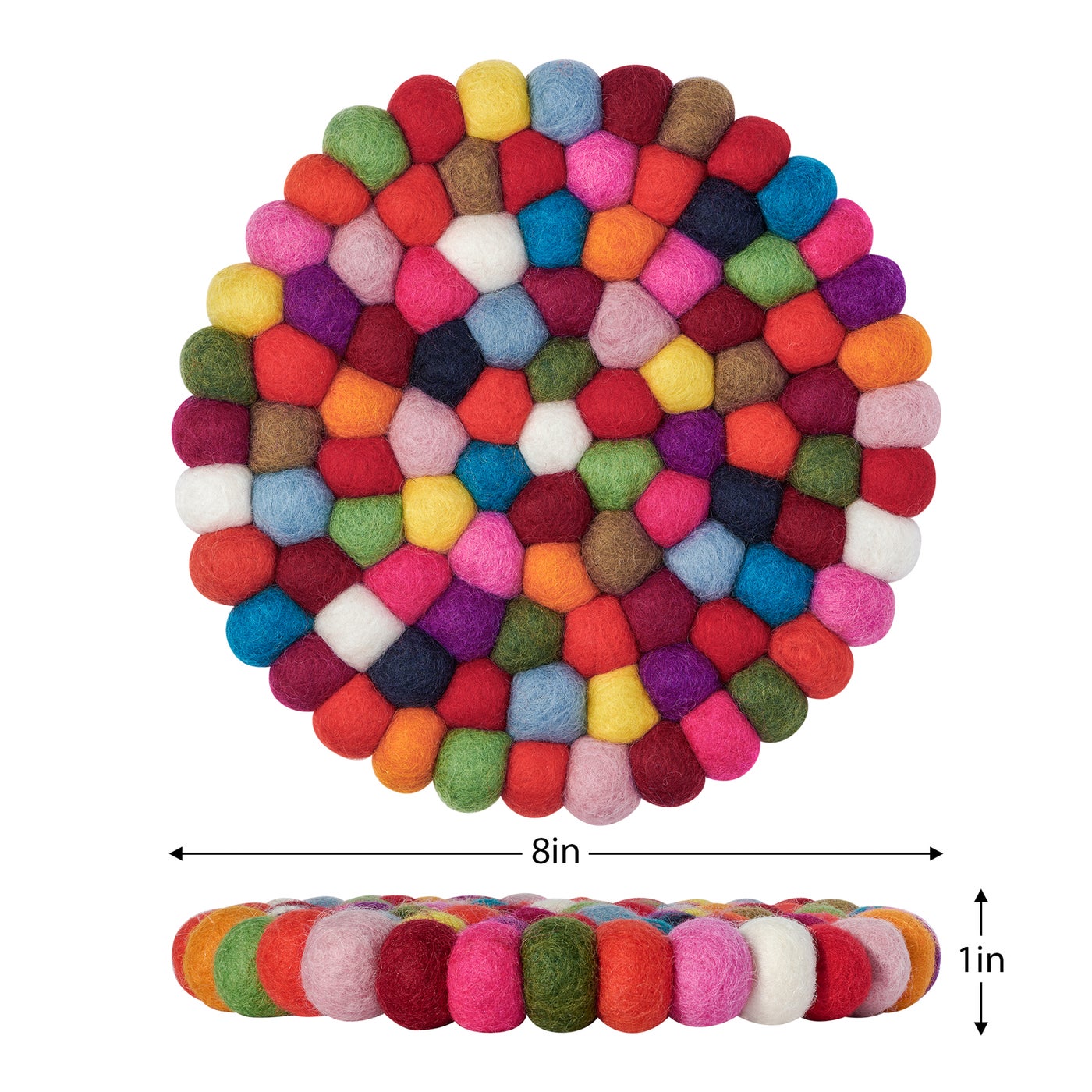 MODWOOL Felt Ball Round 8" Trivet - Multi Color