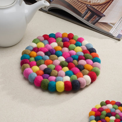 MODWOOL Felt Ball Round 8" Trivet - Multi Color