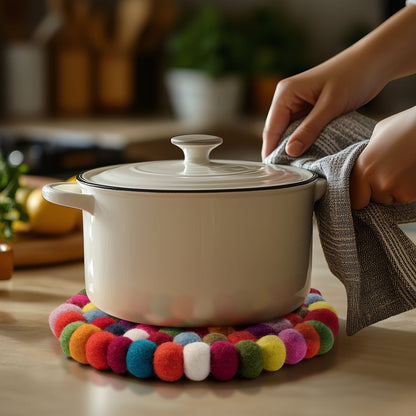 MODWOOL Felt Ball Round 8" Trivet - Multi Color