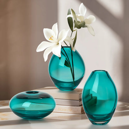 Mini Lustre Assorted 3 Piece Turquoise Glass Vase Set